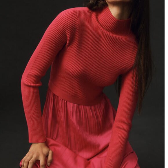 NEW Anthropologie The Thea Twofer Sweater Dress Pink Knit Medium - Picture 5 of 10